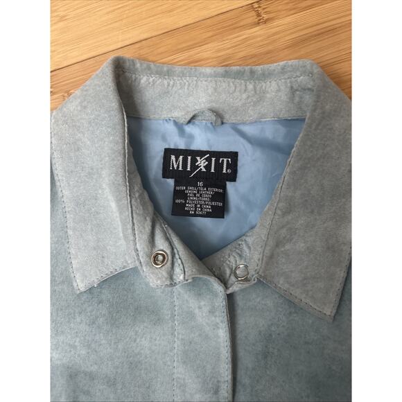 Mixit Light Blue Genuine Suede Classic Jacket Western Chic Retro Revival Sz 16 - Picture 4 of 9